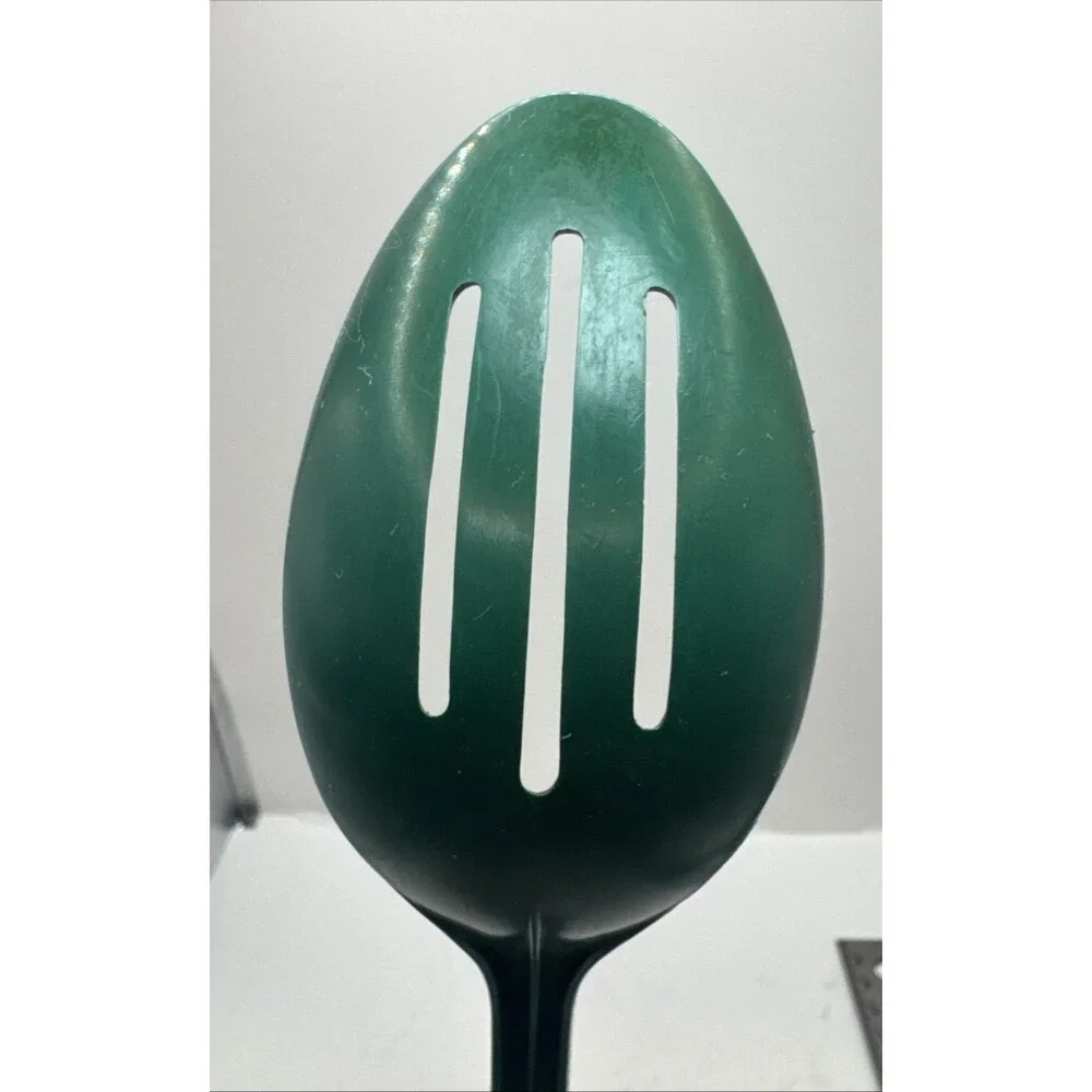 2 Vintage EKCO Dark Green Plastic Nylon Cooking Serving Slotted Spoon & reg USA
